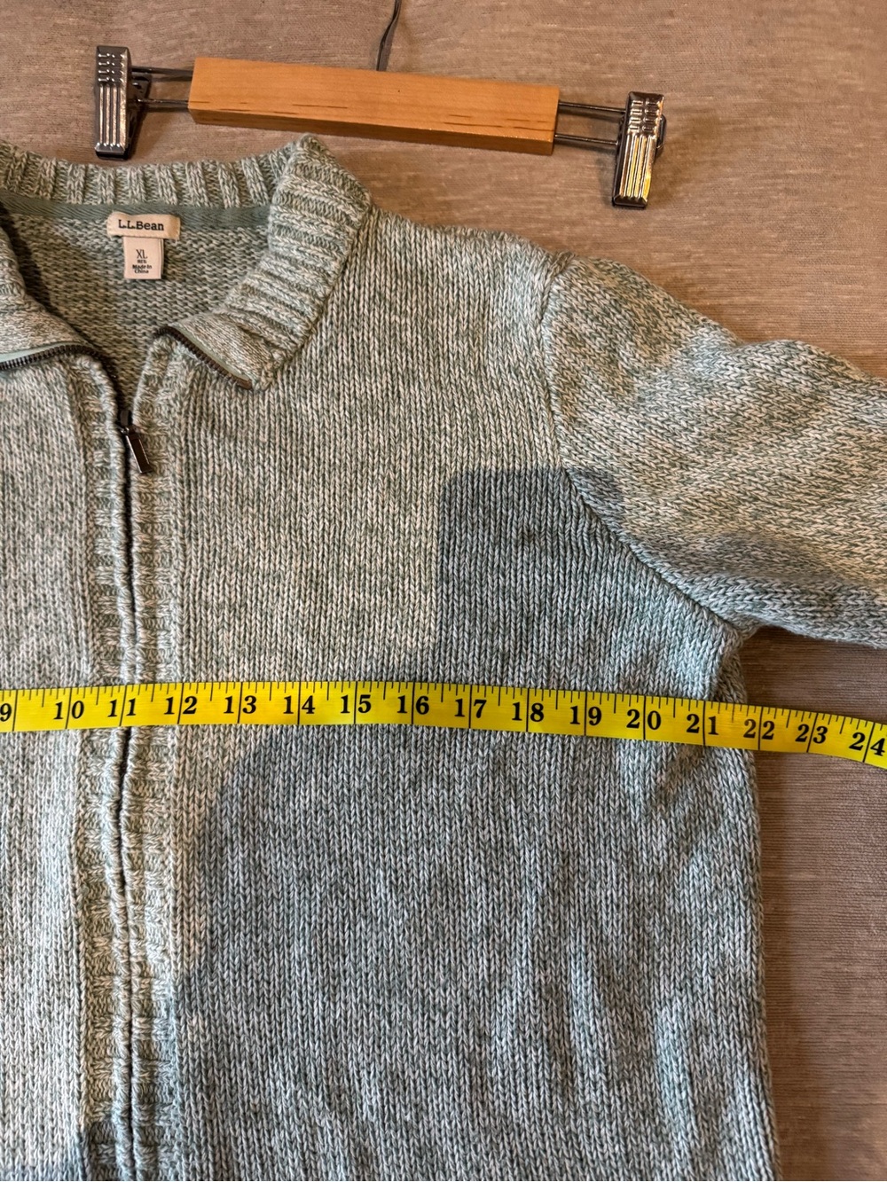 L.L.Bean 100% Cotton Quarter Zip Sweater XL Blue Green Pullover Collared Knit - Picture 8 of 10